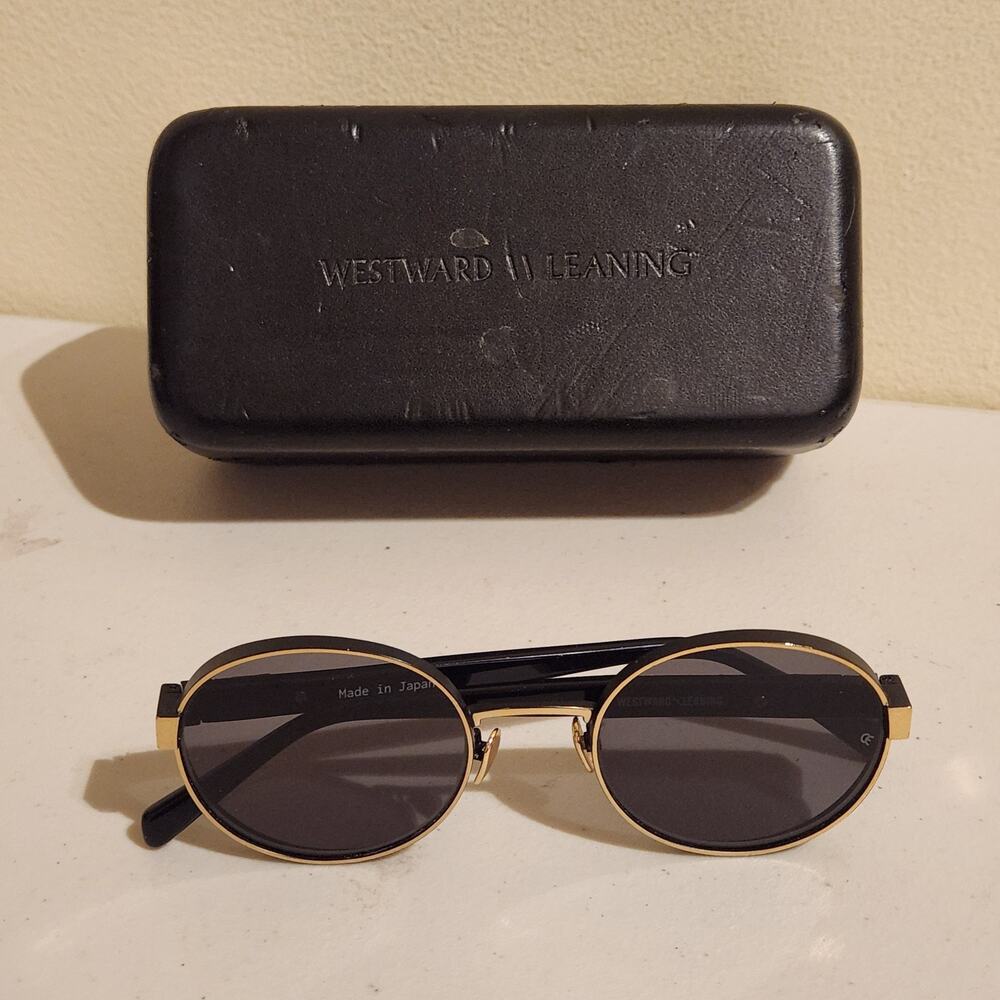 Westward Leaning Eclipse 3 Oval Black Frame Gold Rim Designer Luxury Sunglasses - Picture 10 of 10